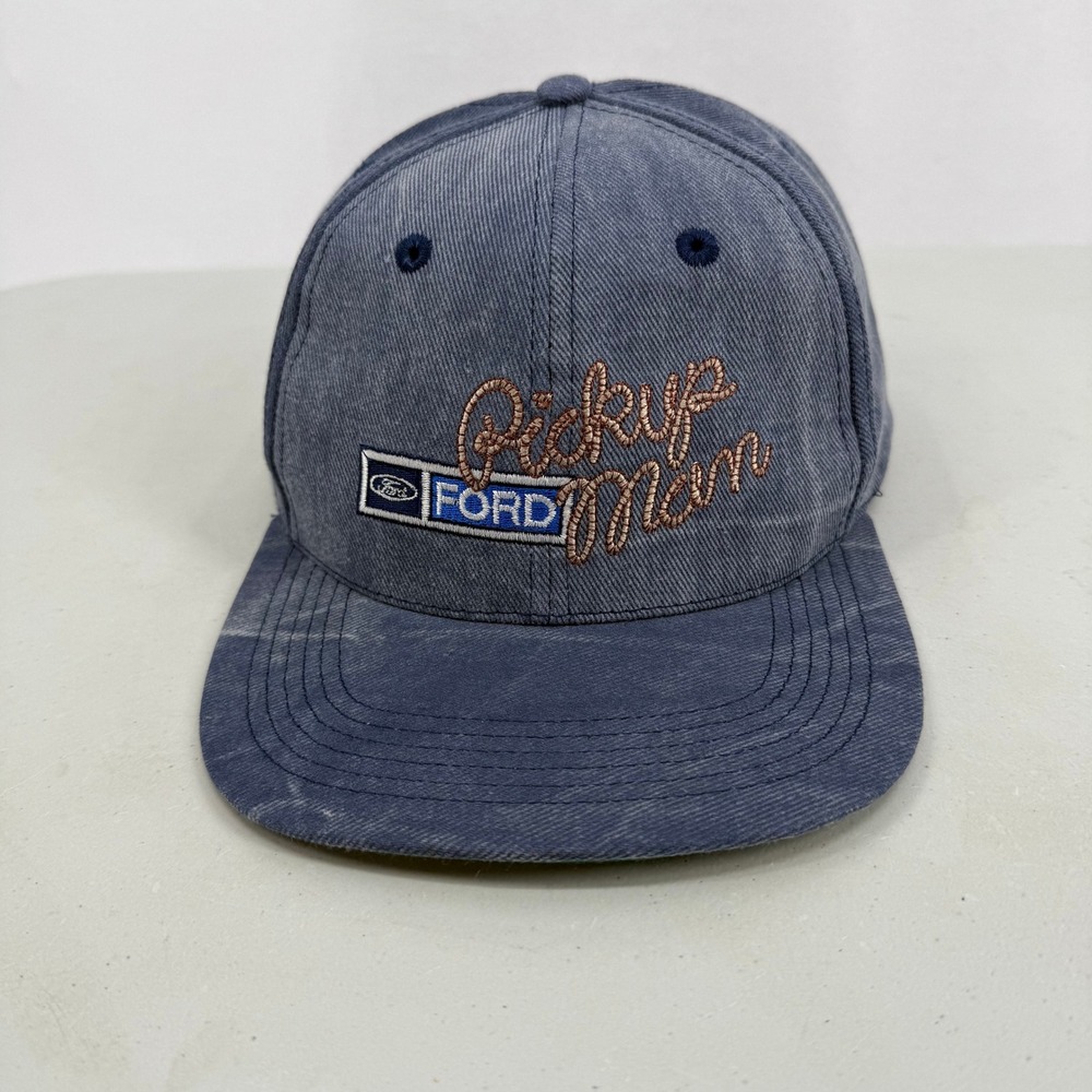 Ford Pickup Man Hat Mens OSFM Blue Faded Embroidered Snapback Cap Made in USA
